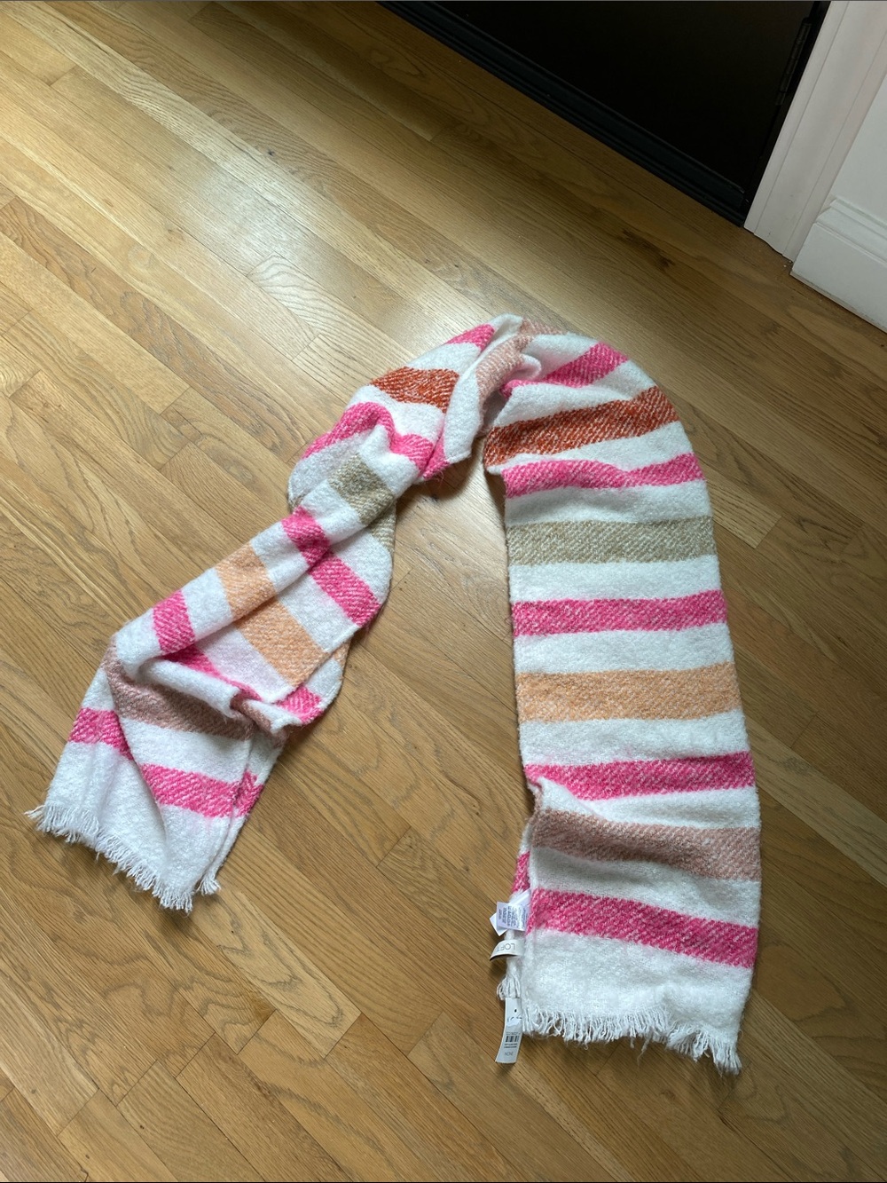NWT LOFT Cozy Striped Fringe Scarf in Hot Pink, Peach & Cream